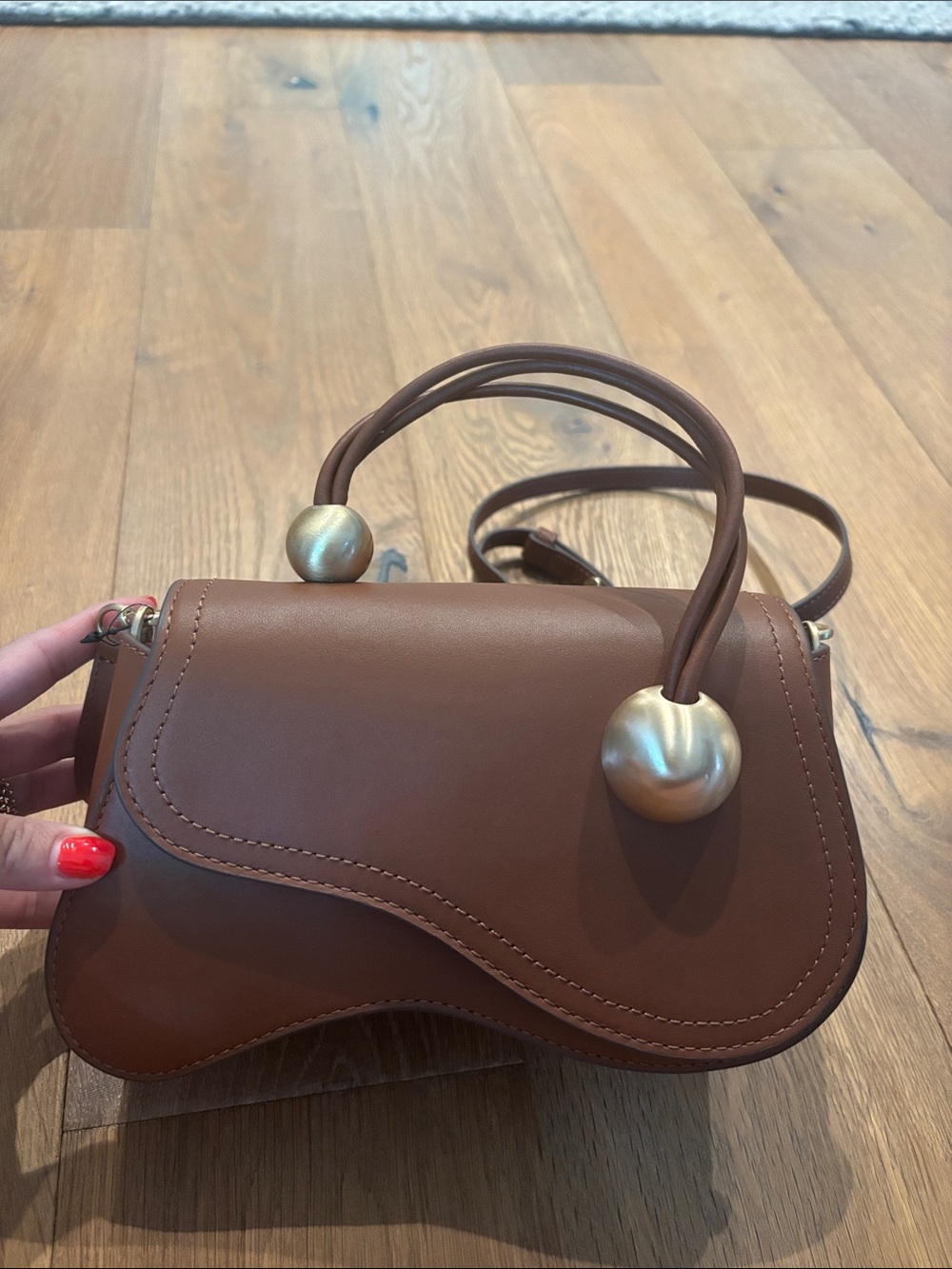 cult gaia Brown Kazia Nano Crossbody Bag with Gold Orbs - Picture 2 of 6